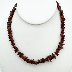 Vintage Rough Dark Amber Chunk Necklace 15”unpolished